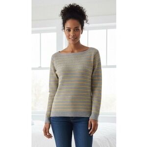 GAP Sweater Women's Size XL Boatneck Ribbed Kni Yellow Gray Striped Pullover